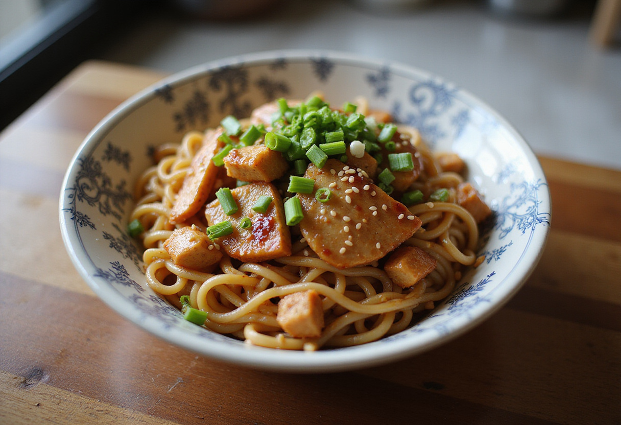 Delicious serving of Quick and Flavorful Chicken Teriyaki Noodles in a bowl, beautifully presented and ready for a meal.