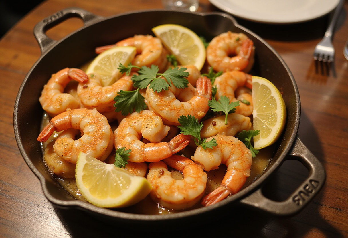 Deliciously presented Sheet-Pan Shrimp Boil on a dining table, featuring shrimp, corn, and lemon wedges, showcasing a festive, inviting meal.