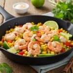 Deliciously plated Shrimp Street-Corn Skillet, showcasing vibrant colors and fresh ingredients, perfect for dinner.