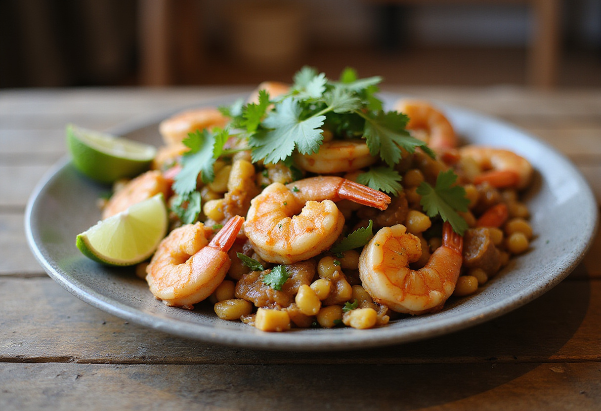 Deliciously plated Shrimp Street-Corn Skillet, showcasing vibrant colors and fresh ingredients, perfect for dinner.