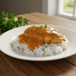 Final presentation of Smothered Chicken and Rice, highlighting the delicious chicken, flavorful rice, and appealing garnishes.