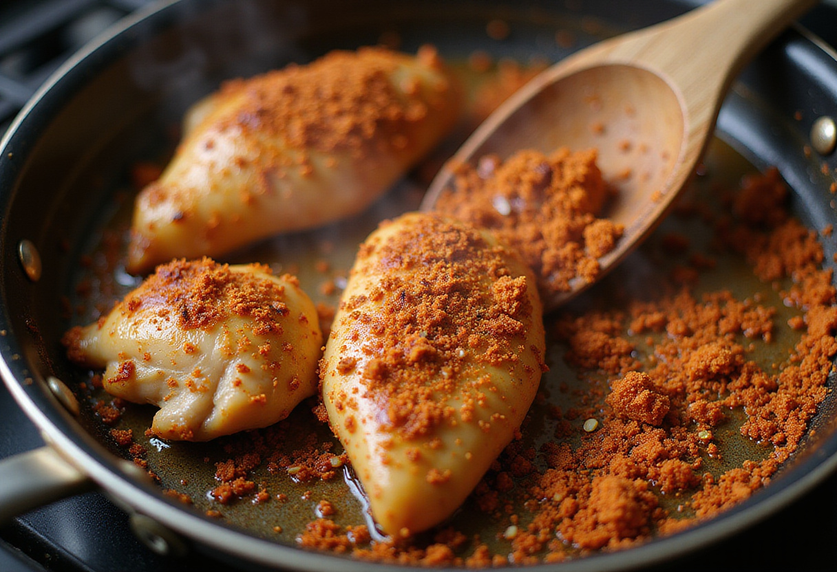 Chicken seared with Cajun spices for a spicy Cajun honey butter chicken and pasta recipe.