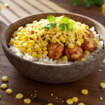 Delicious Street Corn Chicken Rice Bowl presented elegantly with all ingredients and garnishes displayed fresh.