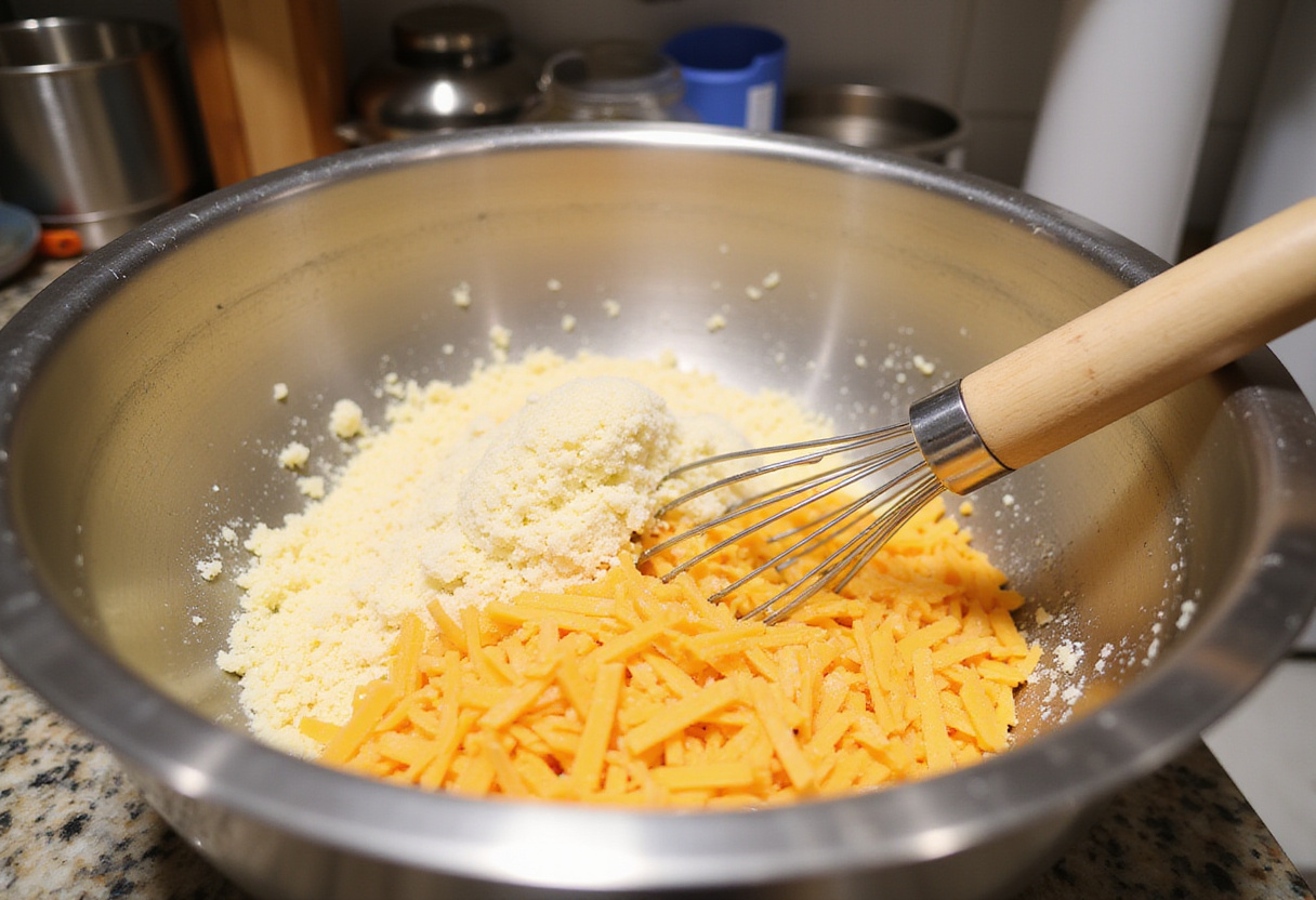 Preparing a mixture of cheddar and parmesan cheese for the best homemade mac and cheese.
