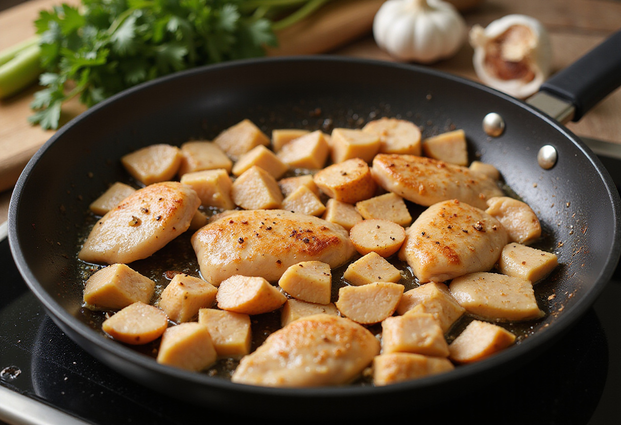 Searing chicken breast for Marry Me Chicken Pasta in a skillet, a key step in creating a delicious and hearty meal.