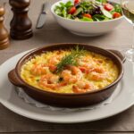 Deliciously golden Best Shrimp Casserole ready to be served, highlighting its mouthwatering layers and inviting presentation.