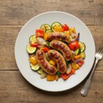 Final presentation of 10 Minute Air Fryer Chicken Sausage and Veggies, showcasing a delicious and healthy meal, perfect for a quick and easy dinner.