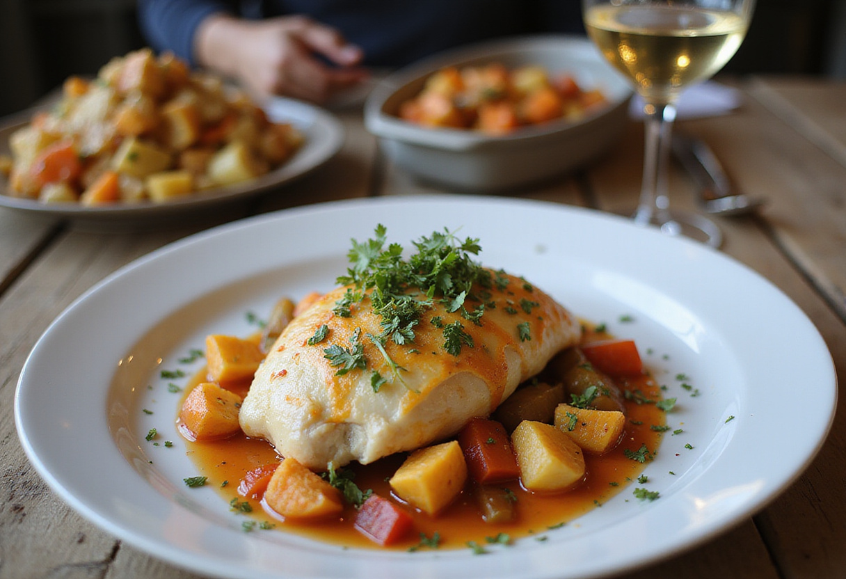 Serving suggestion for Baked Ricotta Chicken, showcasing a gourmet presentation with fresh herbs and sides.