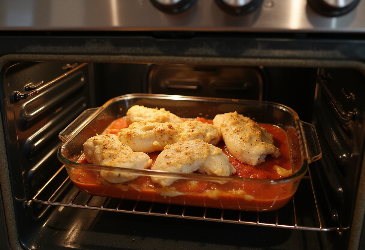 Baking Baked Ricotta Chicken in the oven for a delicious and cheesy meal.