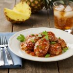 Delicious brown sugar pineapple chicken served on a plate, highlighting the sweet and savory flavors of this mouthwatering dish.
