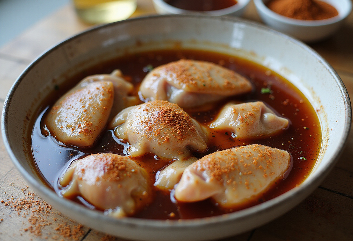 Marinating boneless chicken thighs in a rich char siu marinade with soy sauce, hoisin, and honey for Char Siu Chicken.