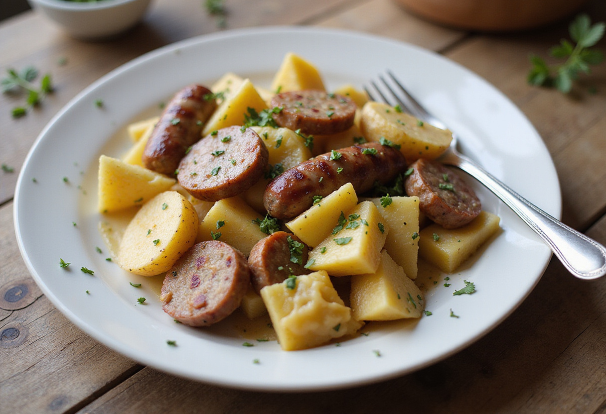 Final presentation of Cheesy Ranch Potatoes and Smoked Sausage, perfect for dinner gatherings.