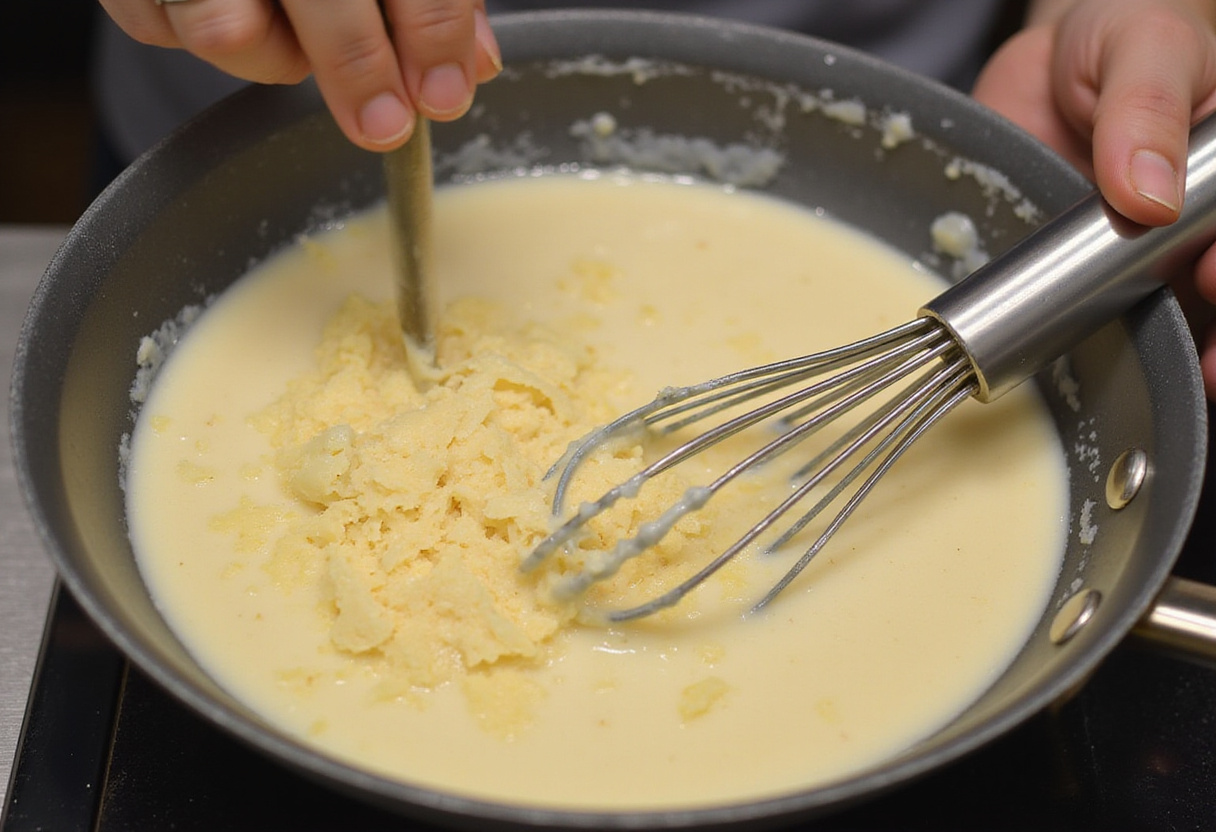 Preparing creamy garlic-Parmesan sauce for Chicken Fillet in Spicy, Creamy Garlic-Parmesan Sauce