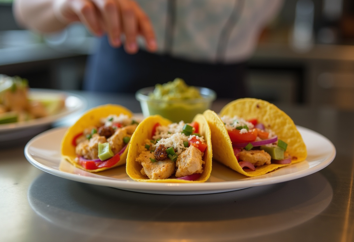 Final presentation of Chicken Street Tacos, highlighting vibrant ingredients and perfect garnishing for a street food experience.