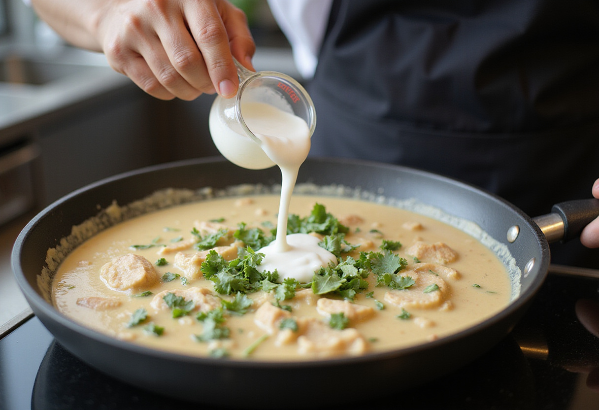 Cooking process of Cowboy Butter Chicken Linguine with chicken sautรฉing in melted butter and garlic in a skillet.