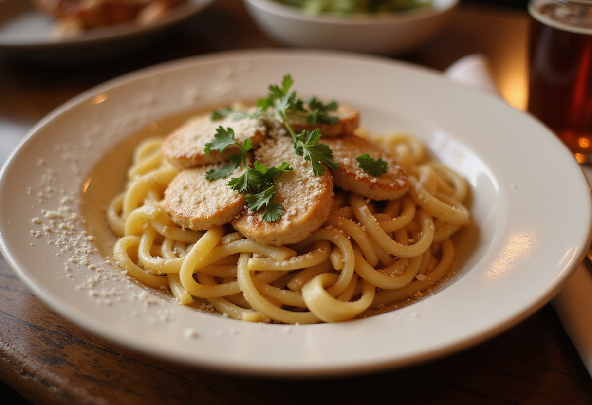 A perfectly plated Cowboy Butter Chicken Pasta ready to serve, highlighting the vibrant colors and textures of the dish in an inviting dining scene.