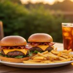 A delicious presentation of crack burgers served with fries and a drink, perfect for a summer meal, showcasing the delightful final result of this easy burger recipe.