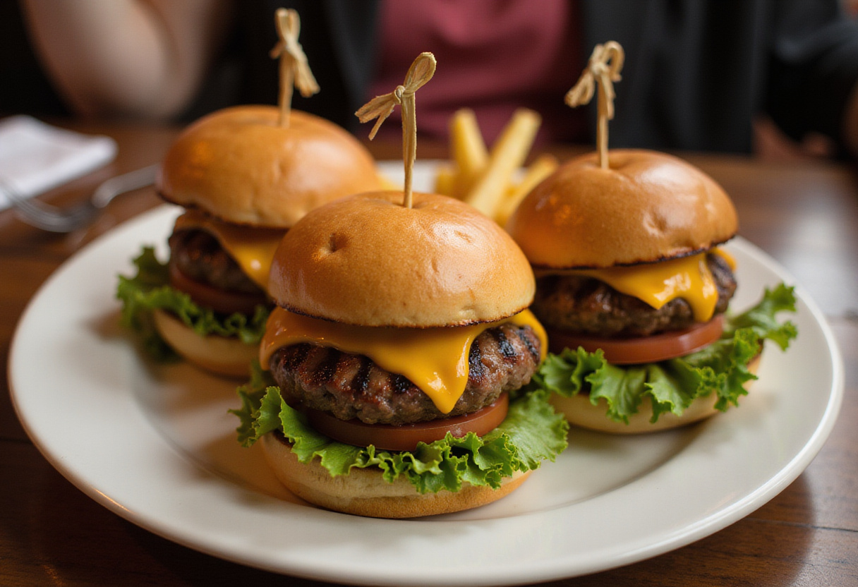 An enticing plate of crack burgers featuring grilled patties with cheese, lettuce, and tomatoes, highlighting the delicious end result of this burger recipe.