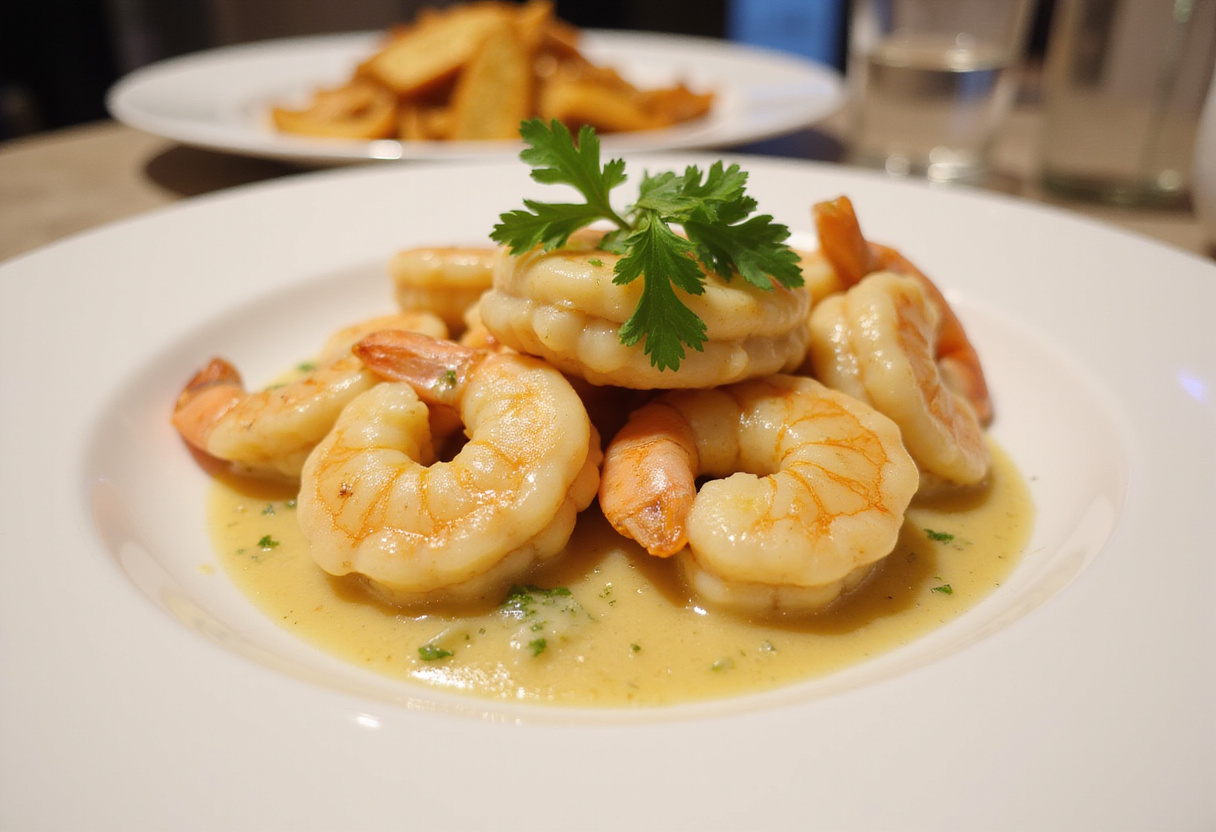 A stunning presentation of creamy garlic shrimp on a plate, highlighting the dish's inviting appearance and delicious flavor.