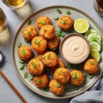 Finished Crispy Bang Bang Salmon Bites, presented elegantly on a platter, showcasing the perfect appetizer for seafood lovers.