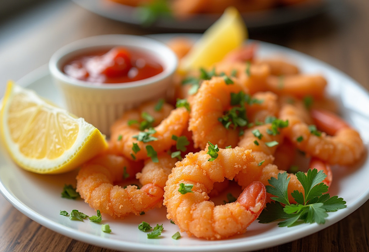 Crispy Garlic Butter Air Fryer Shrimp Easy Recipe - delicious crispy shrimp garnished and served.