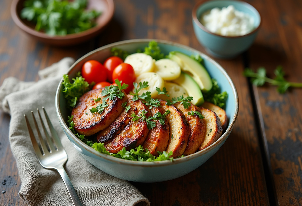 Final presentation of Easy Healthy Greek Chicken Bowls, showcasing healthy ingredients in a delicious arrangement.