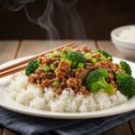 Delicious honey garlic ground beef and broccoli served on rice, showcasing an easy, mouthwatering recipe you’ll love.