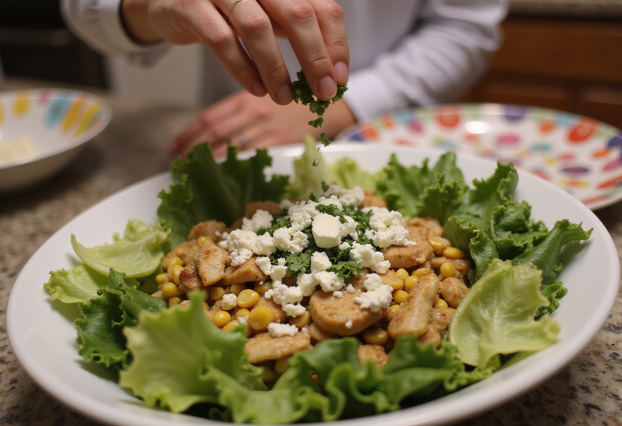 Preparing toppings for Easy Mexican Street Corn Chicken Bowl, emphasizing the vibrant ingredients and fresh flavors.