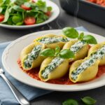 Serving of Easy Spinach and Ricotta Stuffed Shells on a plate, showcasing an appetizing and colorful dish perfect for any dinner table.