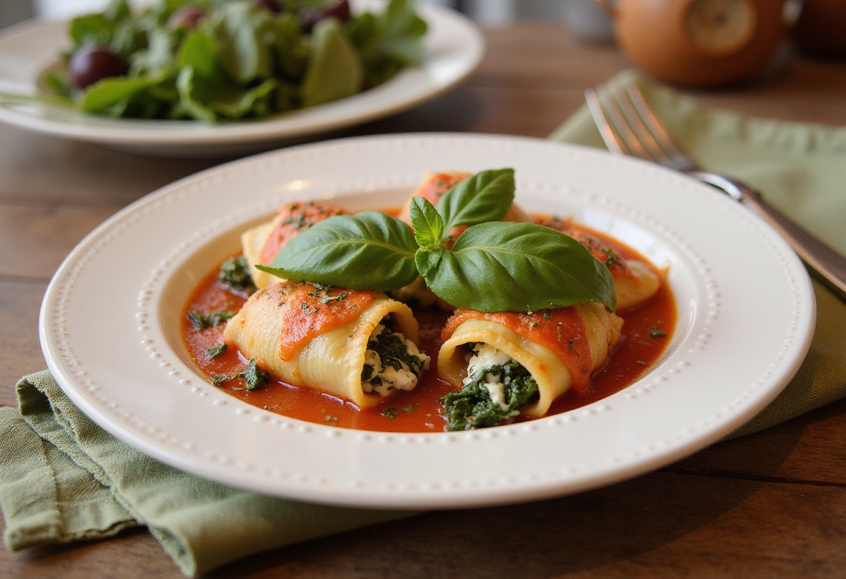 Serving of Easy Spinach and Ricotta Stuffed Shells on a plate, showcasing an appetizing and colorful dish perfect for any dinner table.