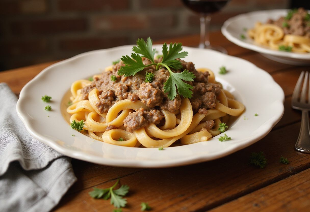 Delicious Easy Stovetop Creamy Ground Beef Pasta served on a plate, an inviting one-pan dinner that is perfect for any meal.