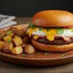 Final presentation of a delicious Eggslut Breakfast Sandwich on a wooden plate, served with crispy hash browns for a satisfying breakfast experience.