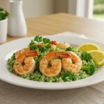 Final presentation of Garlic Butter Shrimp and Broccoli Rice, showcasing a healthy and hearty meal ready to be served.