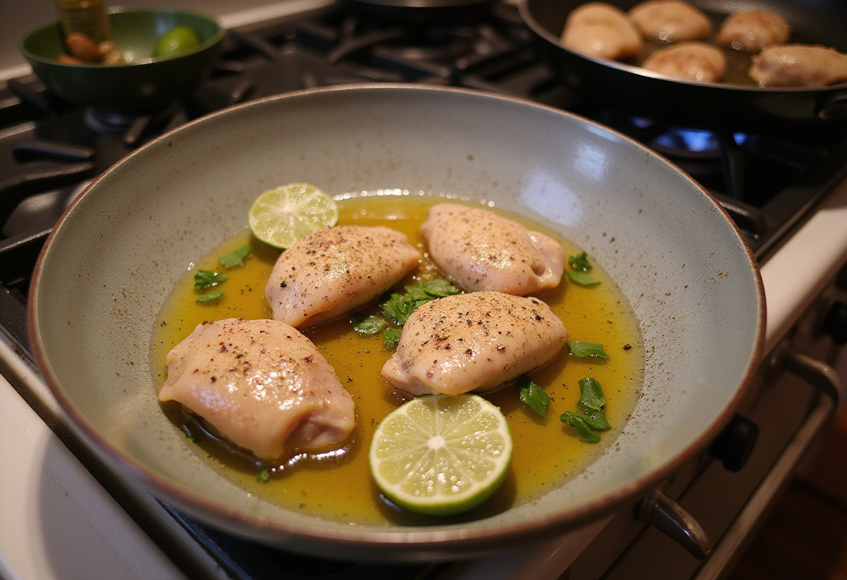 Marinating chicken for Grilled California Avocado Chicken, emphasizing preparation steps in easy chicken recipes.