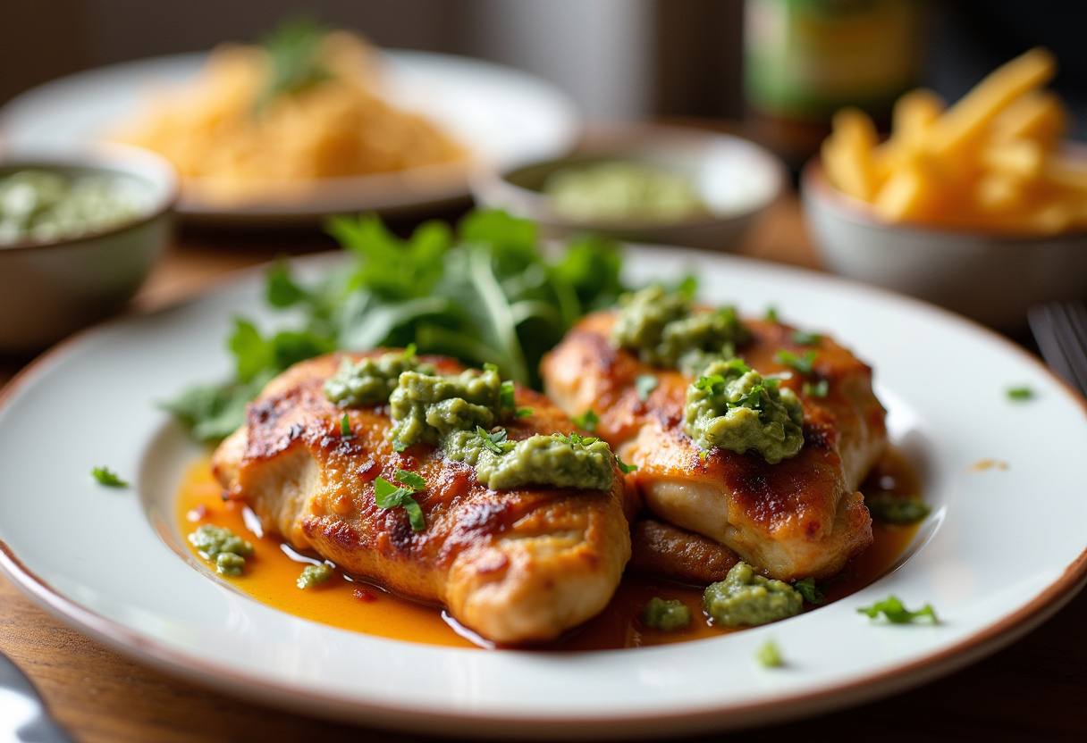 Delicious Grilled Salsa Verde Pepper Jack Chicken ready to serve, showcasing a vibrant presentation with salsa verde and garnishes.