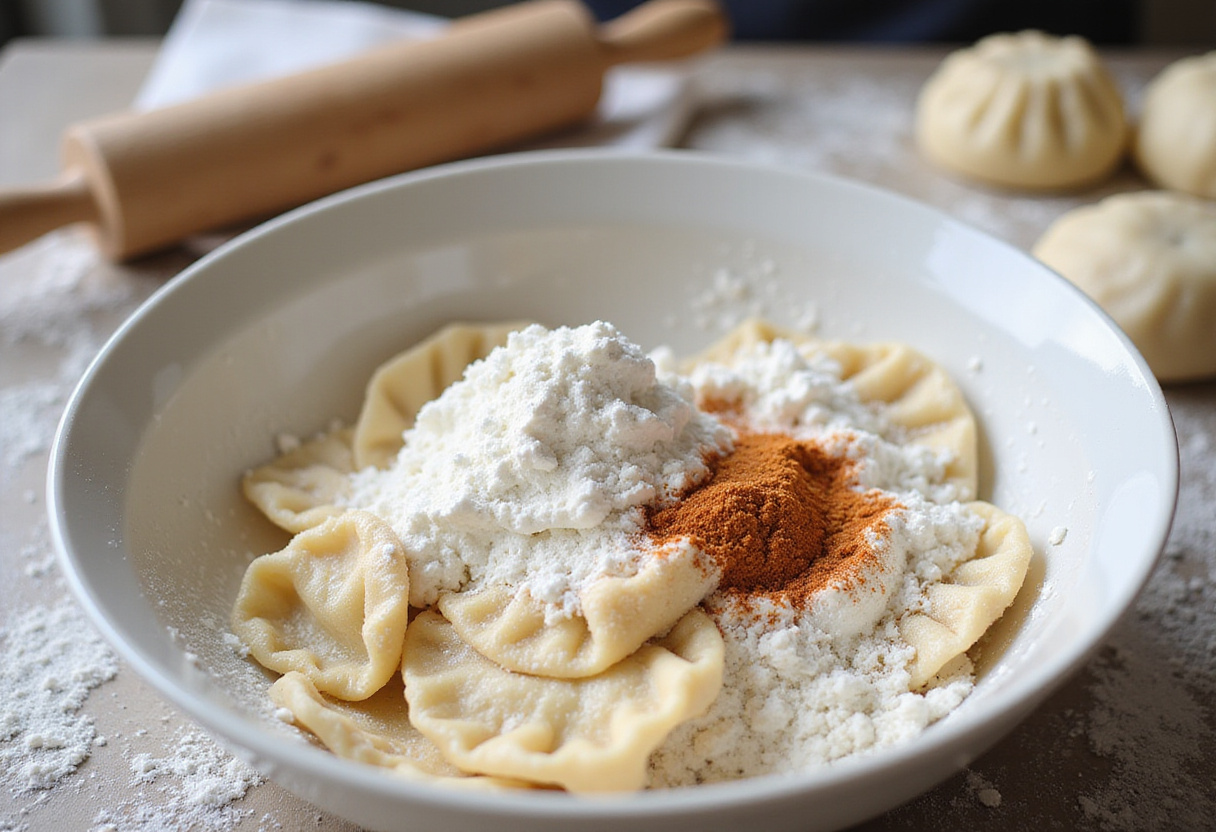 Preparing dumpling dough for ground beef and dumplings, mixing essential dry ingredients for a flavorful addition to the meal.