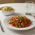Delicious ground turkey and peppers meal beautifully plated with quinoa, healthy dining option for a quick meal.
