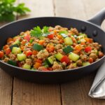 A final display of Ground Turkey and Zucchini Skillet, showcasing the appetizing and healthy meal on a rustic table, emphasizing the deliciousness of the dish.