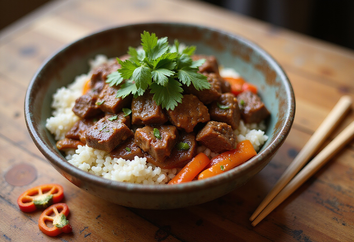 Gorgeous presentation of a Healthy Beef and Pepper Rice Bowl, showcasing the vibrant colors and textures of a nutritious meal.