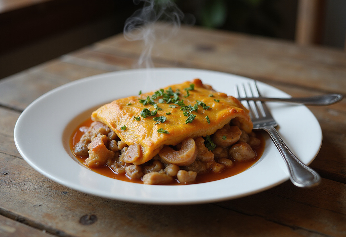 Finished Hobo Casserole with Ground Beef & Potatoes presented on a plate, showcasing a hearty meal ready to be enjoyed.