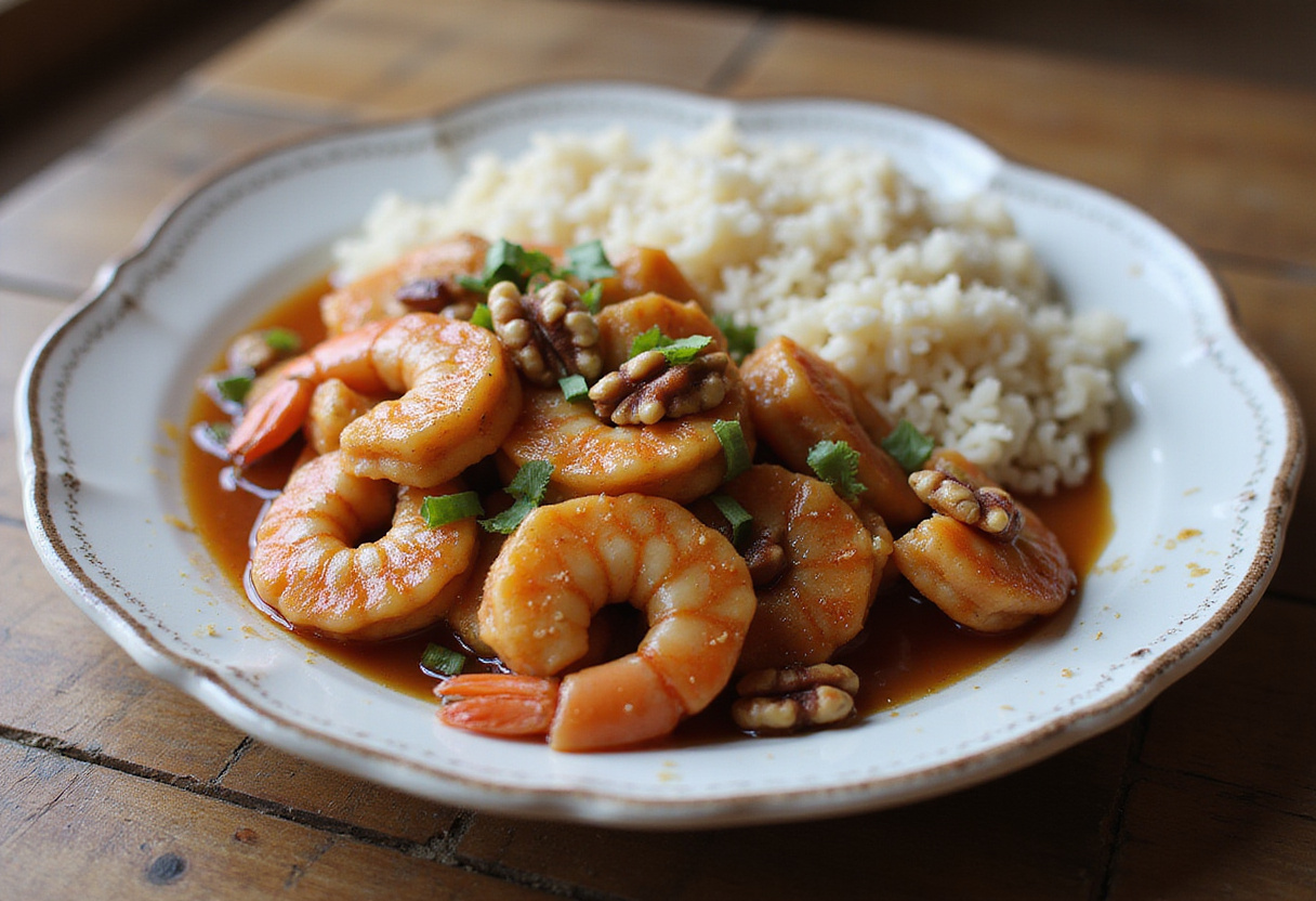 Final presentation of Honey Walnut Shrimp, beautifully plated and garnished, perfect for showcasing this delightful dish.