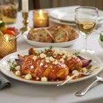 Exquisite hot honey feta chicken served in a picturesque dining setting, the perfect meal for any special occasion or gathering.