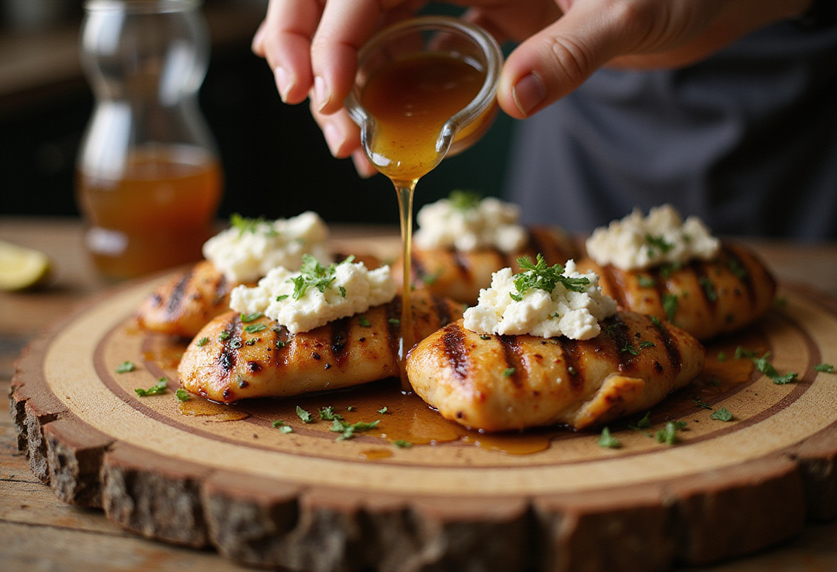 Flavorful grilled chicken topped with feta and hot honey, a key step in creating the ultimate hot honey feta chicken.