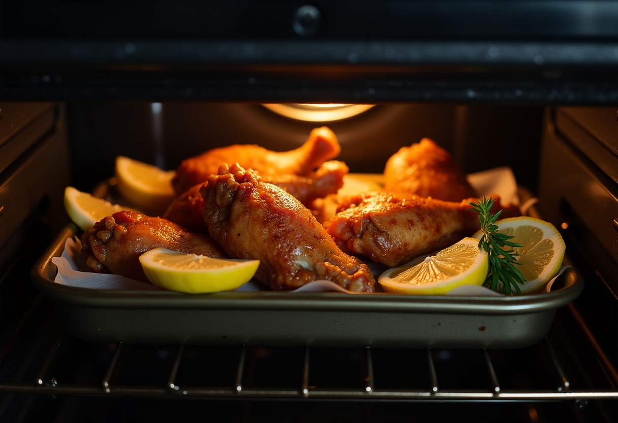 Baked Lemon Pepper Wings coming out of the oven, showcasing a tempting golden-brown color and crispy texture.