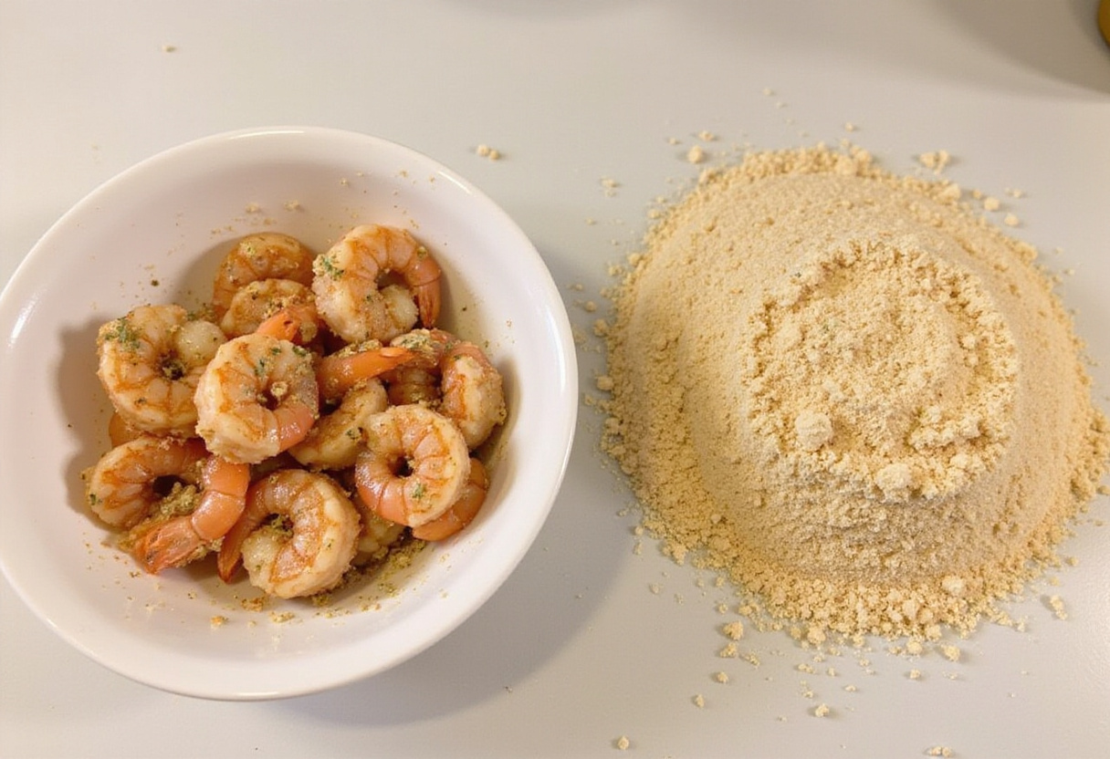 Coating shrimp with seasoned breadcrumbs in the preparation of Magic Crispy Baked Shrimp, showcasing the crispy texture to be achieved.