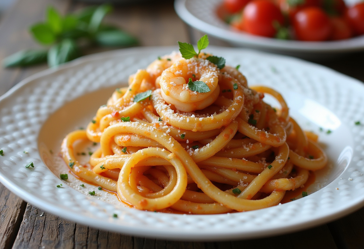 Serving a delightful plate of Marry Me Shrimp Pasta with creamy sauce and garnishes, ready to enjoy in a charming dining setting.