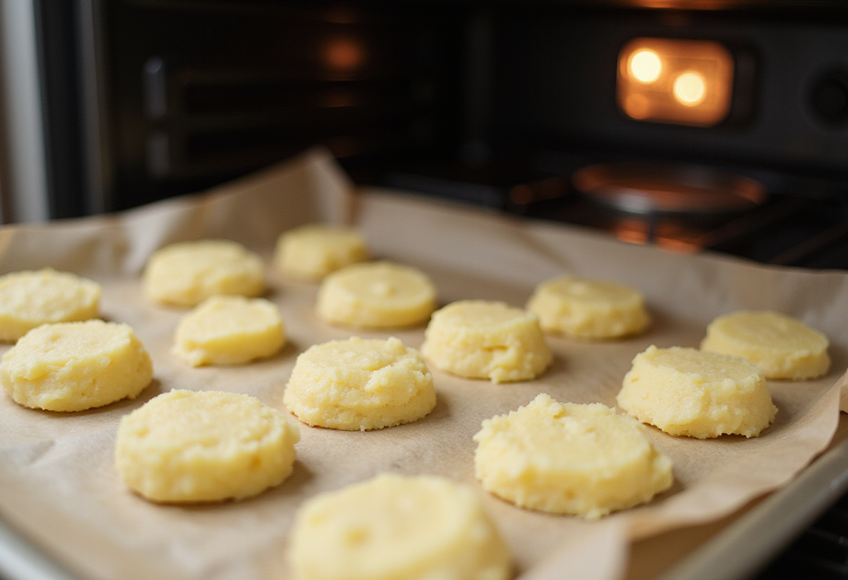 Shaped mashed potato balls ready for the oven, a step in preparing Mashed Potato Cheese Puffs.