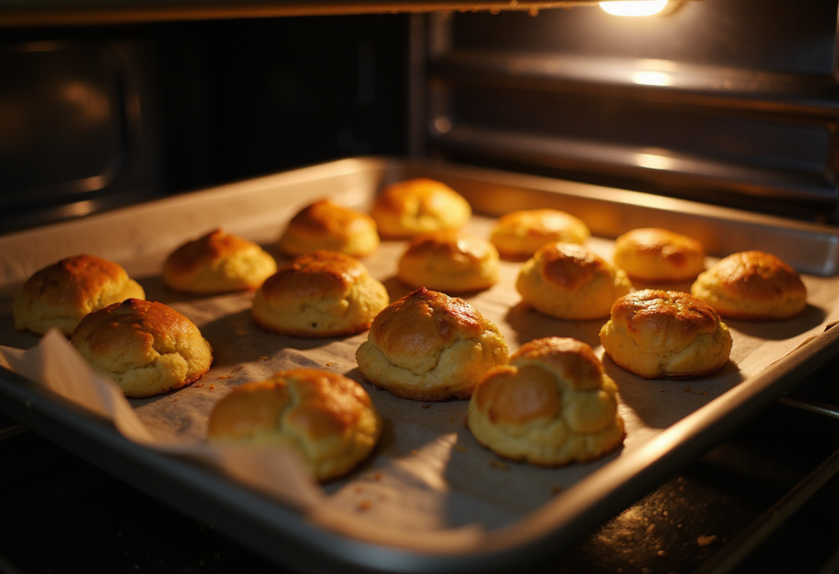 Freshly baked Mashed Potato Cheese Puffs cooling down, emphasizing their crispy and cheesy exterior.