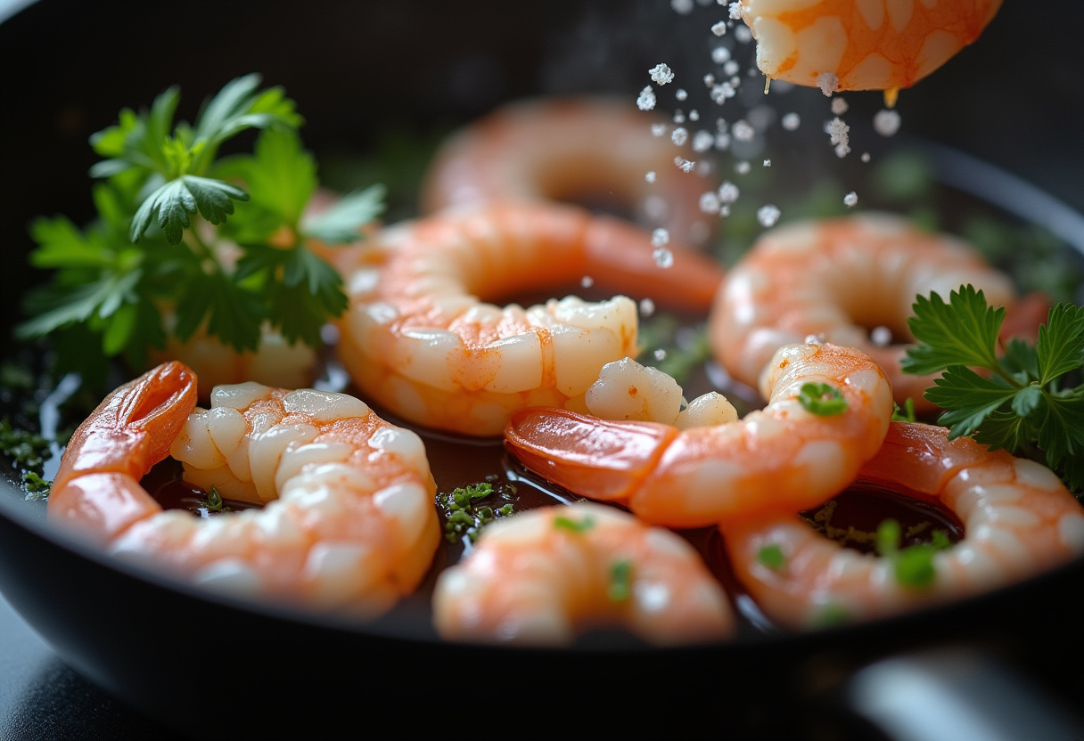 Cooking shrimp in garlic butter for One-Pot Garlic Butter Shrimp Pasta, creating a delicious and savory seafood element in the dish.
