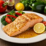 Final presentation of perfectly crispy honey garlic salmon, showcasing vibrant colors and a deliciously plated meal, perfect for an impressive dinner in just 30 minutes.